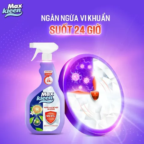 Nước lau bề mặt đa năng MaxKleen 520ml giúp làm sạch nhanh các vết bẩn, dầu mỡ trên bếp, kính, bàn ăn.
