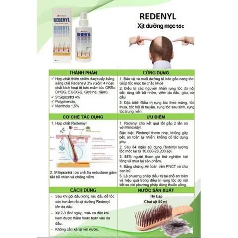 Redenly. Cặp đôi xịt, gội kích thích mọc tóc, đánh bay các chủng nấm da đầu, chống rụng tóc