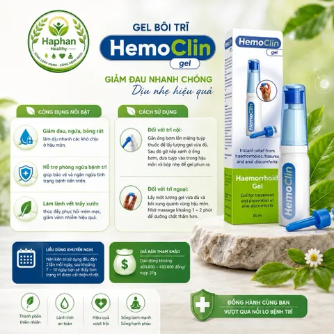HEMOCLIN Gel bôi trĩ, nứt kẽ hậu môn, phòng ngừa bệnh trĩ