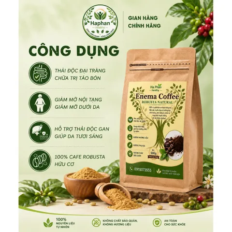 Cà phê hữu cơ thải độc đại tràng, rang nhẹ, 500g,( tặng thìa định lượng)
