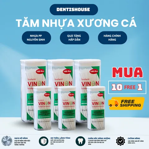 [ COMBO 10 HỘP ] SIZE NHỎ VINON Tặng 1 hộp tổng 1100pcs Tăm nhựa VINON cao cấp sản phẩm vệ sinh răng miệng hàng Việt Nam