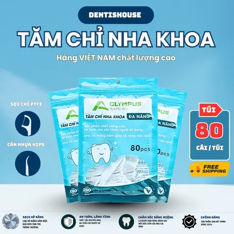 [ CHÍNH HÃNG ] Tăm chỉ nha khoa OLYMPUS dạng TÚI (80pcs), Tăm xỉa răng 2 đầu cao cấp, vệ sinh răng miệng hàng Việt Nam.