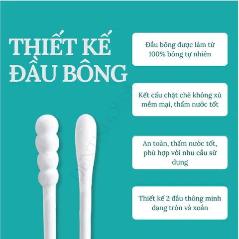 [ Hàng Việt Nam ]  Hộp 200 cái Tăm bông 2 đầu MOMI, Tăm bông thân nhựa kháng khuẩn ngoáy mũi ngoáy tai cho cả gia đình.