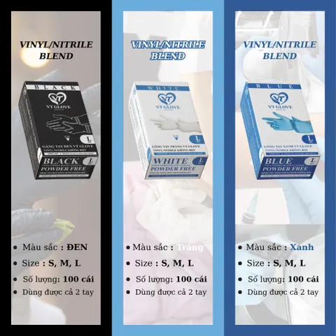 Hộp 100 chiếc Găng Tay Cao Su Y Tế VT Glove Không Bột – Găng Tay Nitrile Đa Dụng Spa, Nail, Chế Biến Thực Phẩm.