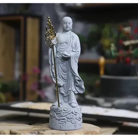 Tượng Địa Tạng Vương Bồ Tát đá sa thạch cao 22 cm - Deco phong thuỷ ý nghĩa