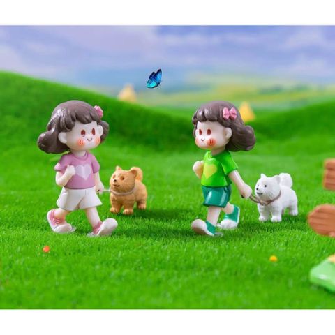 Mô hình bé gái dắt chó mini - Phụ kiện tiểu cảnh siêu dễ thương