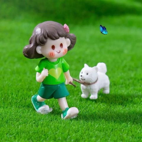 Mô hình bé gái dắt chó mini - Phụ kiện tiểu cảnh siêu dễ thương