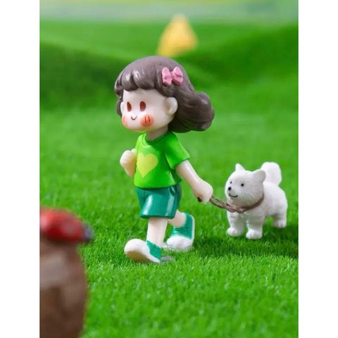 Mô hình bé gái dắt chó mini - Phụ kiện tiểu cảnh siêu dễ thương