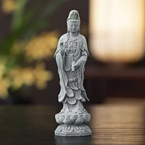 Bộ tượng tam thánh Tây Phươg chất liệu đá sa thạch kích thước cao 20cm ý nghĩa đạo phật deco