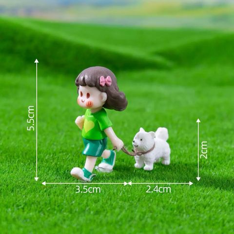 Mô hình bé gái dắt chó mini - Phụ kiện tiểu cảnh siêu dễ thương