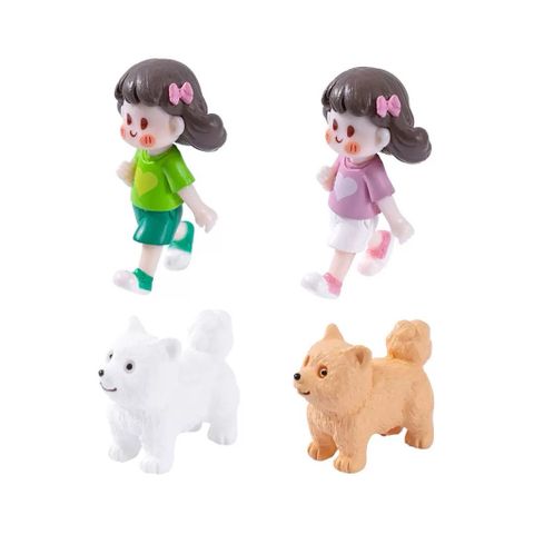 Mô hình bé gái dắt chó mini - Phụ kiện tiểu cảnh siêu dễ thương