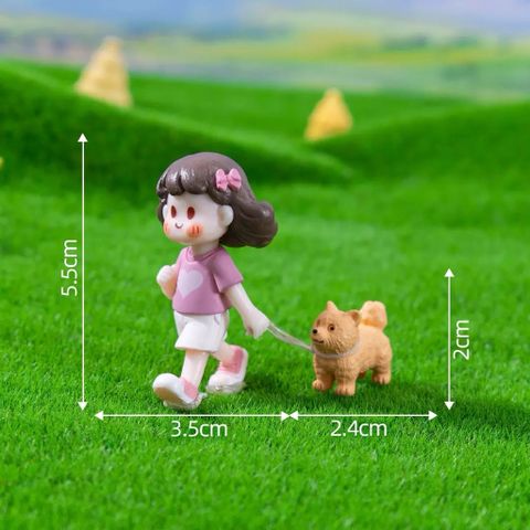 Mô hình bé gái dắt chó mini - Phụ kiện tiểu cảnh siêu dễ thương