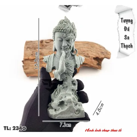 Diện phật thiện -ác bằng đá sa thạch trang trí bế cả,hòn non bộ,chậu cây,thác khói … kích thước 13.5*7.5cm
