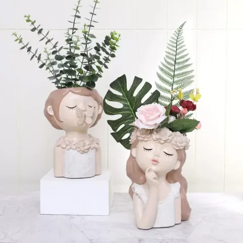 Chậu hoa cô gái deco sang trọng chất liệu Resin cao cấp kt 20*12cm- deco phòng,làm quà tặng,chậu cắm hoa trồng cây…