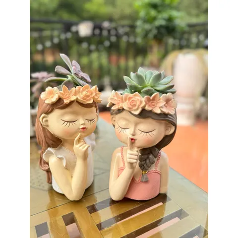 Chậu hoa cô gái deco sang trọng chất liệu Resin cao cấp kt 20*12cm- deco phòng,làm quà tặng,chậu cắm hoa trồng cây…