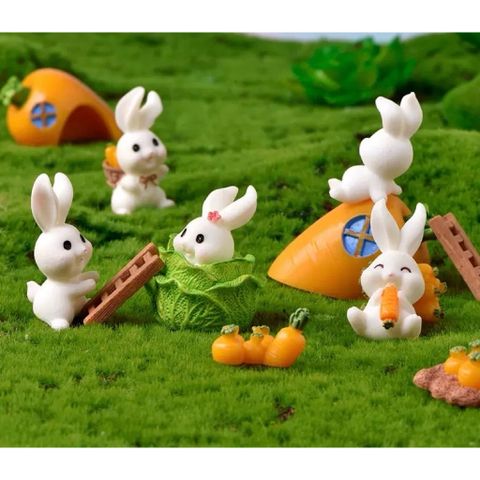 Combo 20 món Bộ mô hình làng thỏ thu hoạch cà rốt vui vẻ bằng resin cao cấp