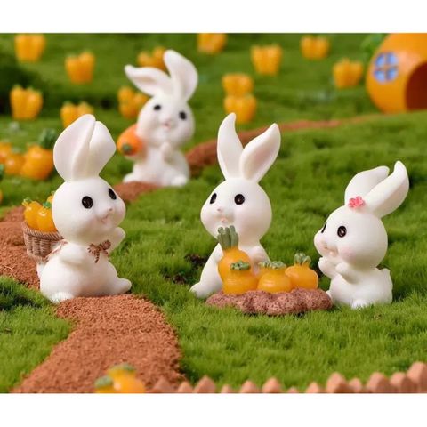 Combo 20 món Bộ mô hình làng thỏ thu hoạch cà rốt vui vẻ bằng resin cao cấp