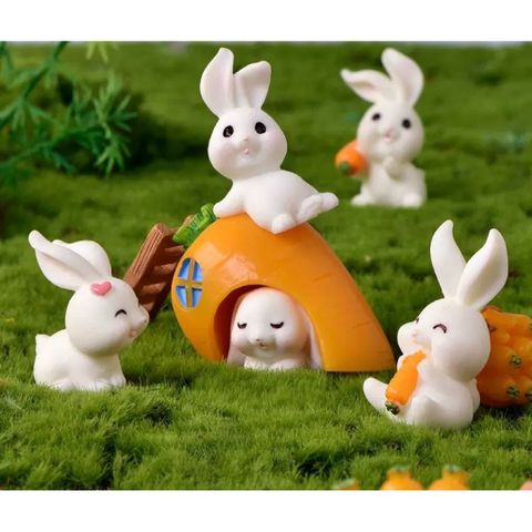 Combo 20 món Bộ mô hình làng thỏ thu hoạch cà rốt vui vẻ bằng resin cao cấp