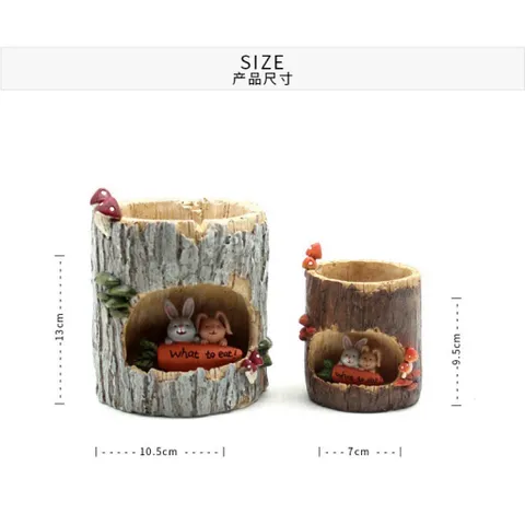 Chậu Gốc cây độc đáo phối chi tiết thú dễ thương,chất liệu Resin cao cấp thương hiệu Roogo deco,trồng cây,cắm nến…