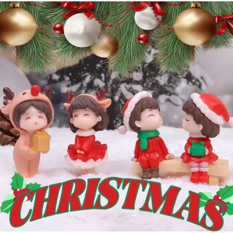 Cặp đôi mặc trang phục noel bằng nhựa trang trí phòng cute kích thước 5.6*3,3cm