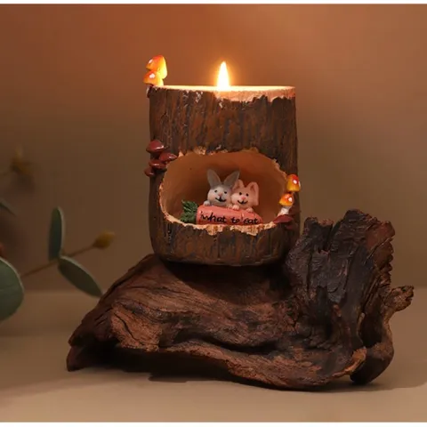 Chậu Gốc cây độc đáo phối chi tiết thú dễ thương,chất liệu Resin cao cấp thương hiệu Roogo deco,trồng cây,cắm nến…