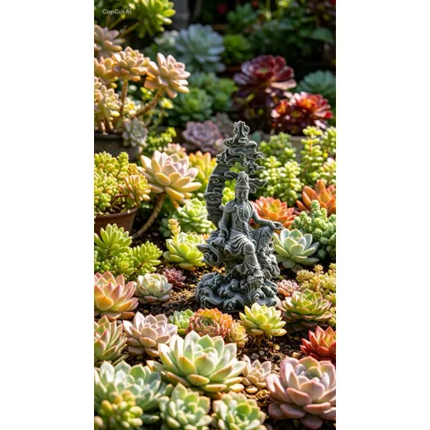 Tượng Thuỷ Nguyệt Quan Âm đá sa thạch kích thước 17,5*8,2 cm - Deco bàn trà,bể cá,chậu cây,terrrium…