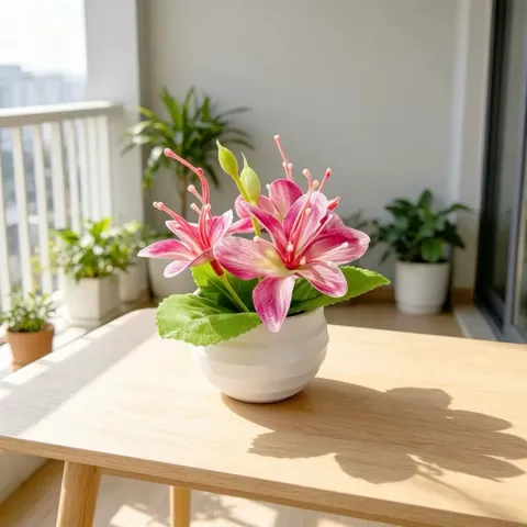 Chậu hoa Nhài giả deco trang trí phòng bằng nhựa kích thước khoảng 11.5cm*10cm