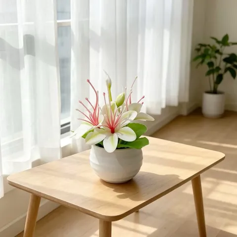 Chậu hoa Nhài giả deco trang trí phòng bằng nhựa kích thước khoảng 11.5cm*10cm