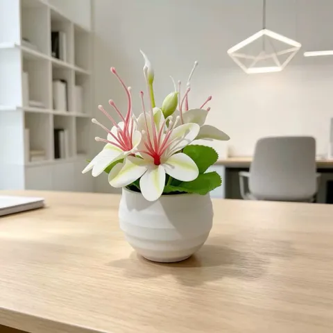 Chậu hoa Nhài giả deco trang trí phòng bằng nhựa kích thước khoảng 11.5cm*10cm