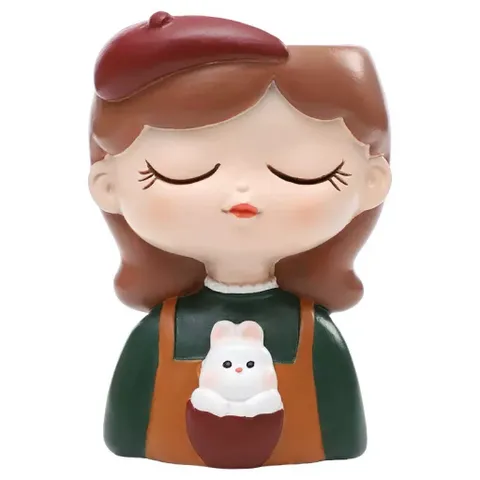 chậu cô gái dễ thương Bằng Resin Cao Cấp thương hiệu Roogo – Decor Bàn Làm Việc ,trang trí,làm quà tặng… kt 11*7,5 cm