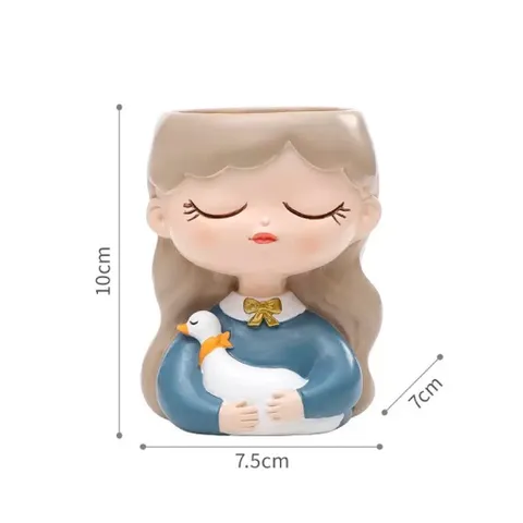 chậu cô gái dễ thương Bằng Resin Cao Cấp thương hiệu Roogo – Decor Bàn Làm Việc ,trang trí,làm quà tặng… kt 11*7,5 cm
