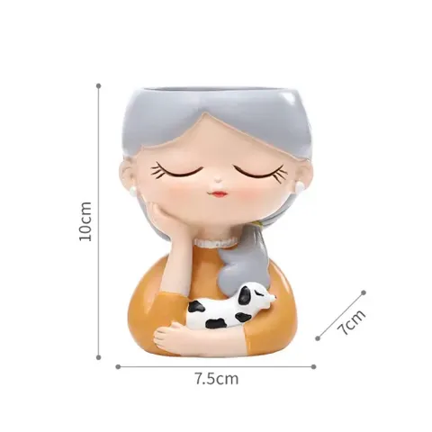 chậu cô gái dễ thương Bằng Resin Cao Cấp thương hiệu Roogo – Decor Bàn Làm Việc ,trang trí,làm quà tặng… kt 11*7,5 cm