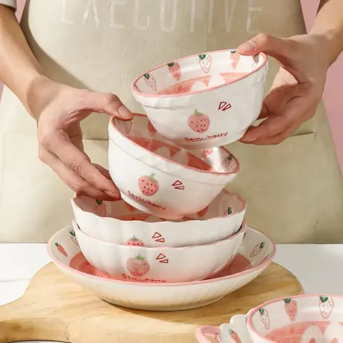 BỘ BÁT ĐĨA THỎ DÂU HỒNG DỄ THƯƠNG