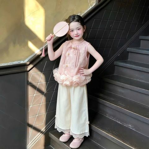 Set Áo Gấm Cách Tân Hồng Phối Quần Ren Bé Gái Cao Cấp Dễ Thương Từ 1-8 Tuổi