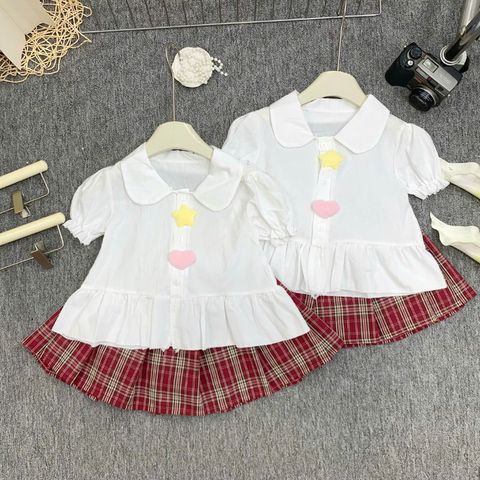 ÁO ĐẦM BÉ GÁI CỔ SEN PHỐI CHÂN VÁY CARO ĐỎ DỄ THƯƠNG – THỜI TRANG HÈ CHO BÉ
