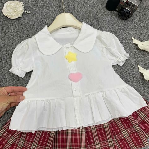 ÁO ĐẦM BÉ GÁI CỔ SEN PHỐI CHÂN VÁY CARO ĐỎ DỄ THƯƠNG – THỜI TRANG HÈ CHO BÉ