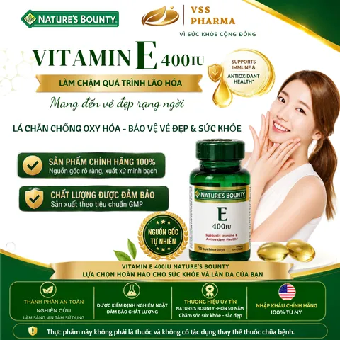 Thực phẩm bảo vệ sức khỏe Vitamin E 400UI Nature's Bounty (lọ 30 viên)