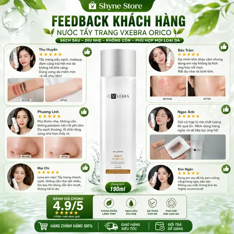 Nước Tẩy Trang Orico Vxebra 190ml - Giải Pháp Làm Sạch Cho Mọi Loại Da, Không Chứa Cồn, Giúp Dưỡng Ẩm và Bảo Vệ Da Khỏe Mạnh