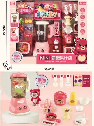 Đồ chơi máy xay sinh tố MiNi màu hồng với phụ kiện và trái cây giả 888-17 phù hợp cho trẻ em từ 3 tuổi trở lên