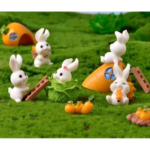 🐰 Set mô hình thỏ mini trang trí tiểu cảnh – Thỏ cà rốt siêu dễ thương