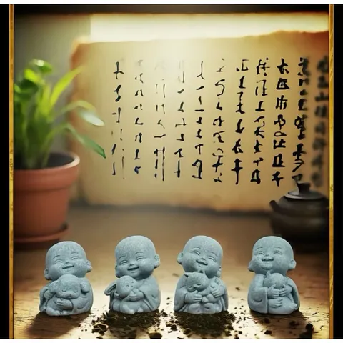 🌿 Combo 4 TƯỢNG CHÚ TIỂU MINI BẰNG ĐÁ – DECOR THIỀN TĨNH, MAY MẮN & BÌNH AN 🌿