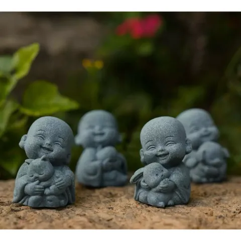 🌿 Combo 4 TƯỢNG CHÚ TIỂU MINI BẰNG ĐÁ – DECOR THIỀN TĨNH, MAY MẮN & BÌNH AN 🌿