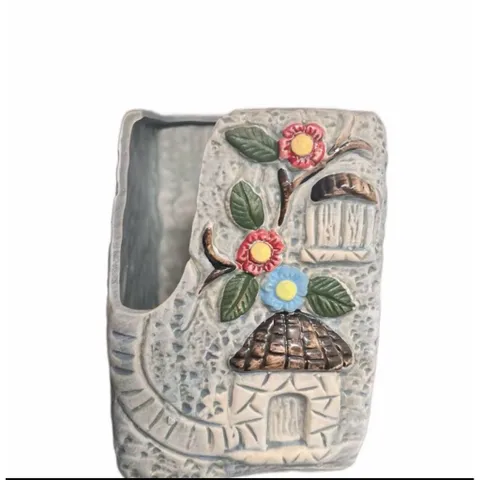 Chậu gốm trồng cây hoạ tiết hoa nổi xẻ chất lượng cao, kích thước 10*12*16 cm