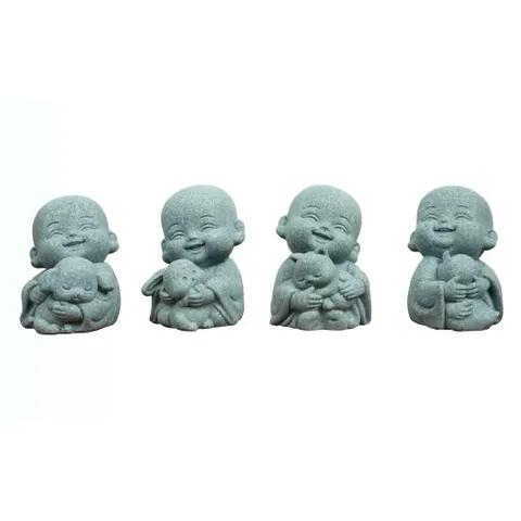 🌿 Combo 4 TƯỢNG CHÚ TIỂU MINI BẰNG ĐÁ – DECOR THIỀN TĨNH, MAY MẮN & BÌNH AN 🌿
