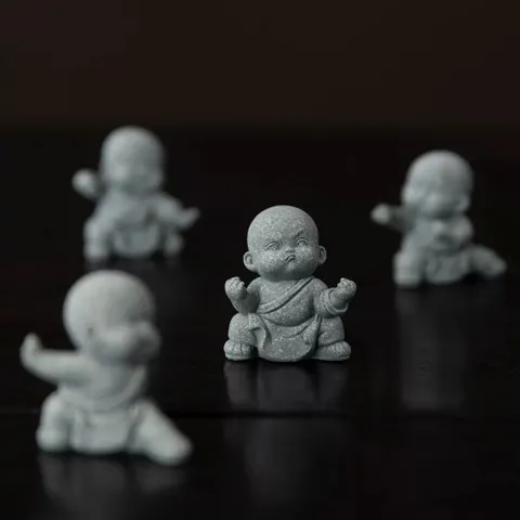 🌿 Bộ 4 Tiểu Hòa Thượng Võ Thuật Mini Decor Đá Sa Thạch 🌿 4.5*3cm