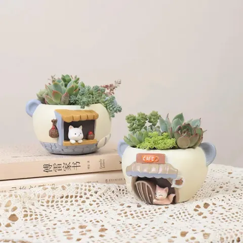 Chậu deco mèo và cáo dễ thương chất liệu Resin cao cấp- trồng sen đá,xương rồng,làm hộp bút,deco phòng,làm quà tặng…
