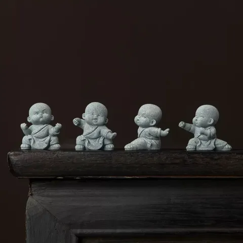 🌿 Bộ 4 Tiểu Hòa Thượng Võ Thuật Mini Decor Đá Sa Thạch 🌿 4.5*3cm