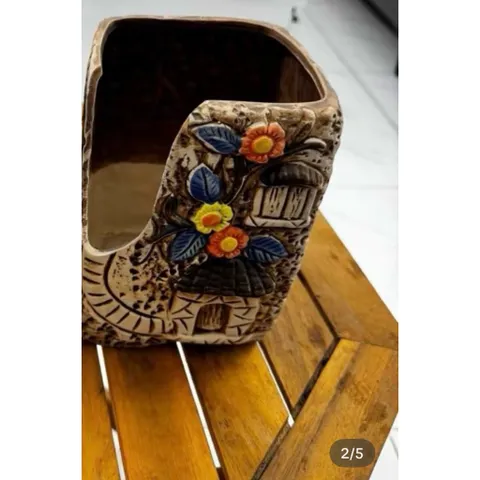 Chậu gốm trồng cây hoạ tiết hoa nổi xẻ chất lượng cao, kích thước 10*12*16 cm