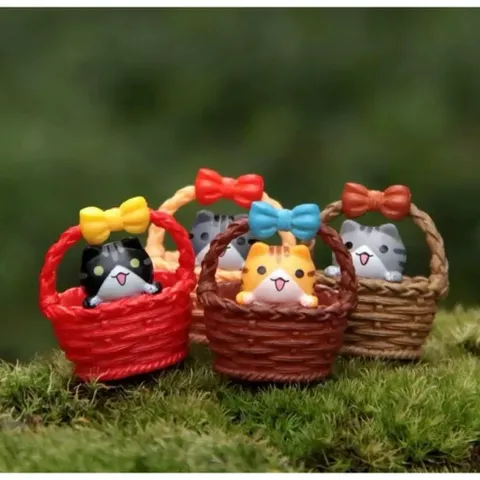 🐱 Mô hình mèo mini trong giỏ – đồ trang trí siêu dễ thương kích thước 3,5*3,5cm