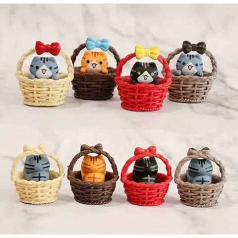 🐱 Mô hình mèo mini trong giỏ – đồ trang trí siêu dễ thương kích thước 3,5*3,5cm